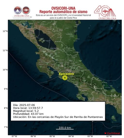 Terremoto de magnitud 5.2 Shakes Costa Rica sin daños

 – Reporte Tico